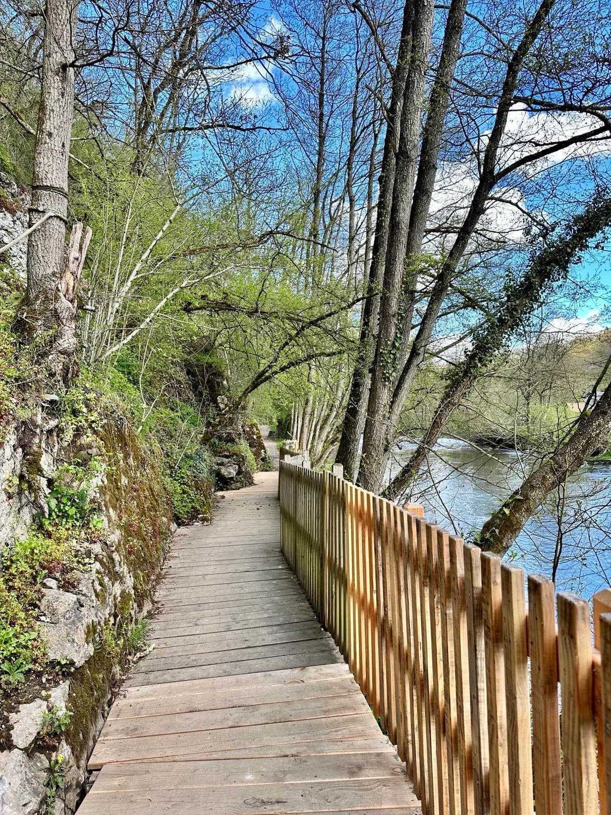 Een wandelpad met houtwerk nabij een rivier in Durbuy